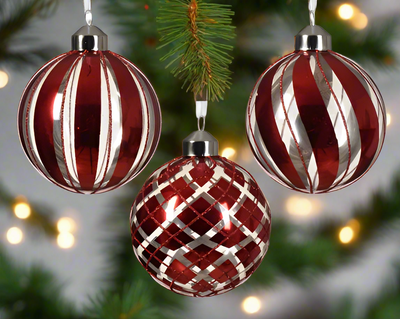 Red Glass Striped Bauble **CLICK & COLLECT ONLY**