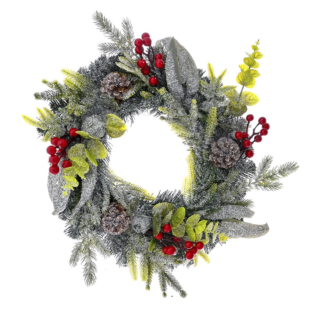 Snow Frosted Christmas Red Berry Wreath