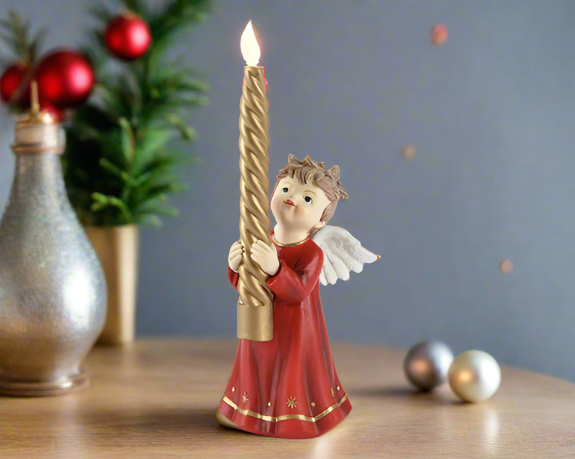 Christmas Figurine - LED Red Angel with candle