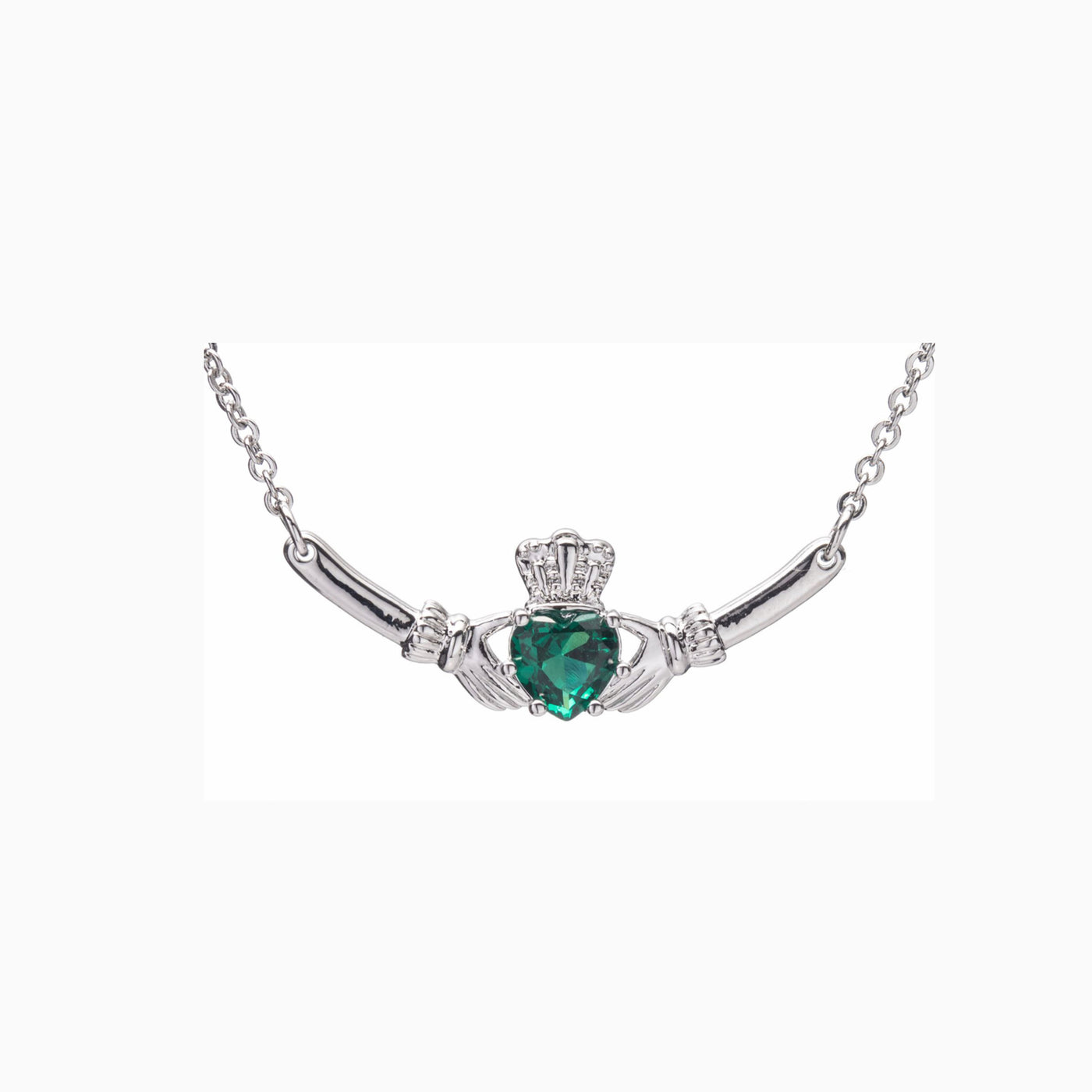 Newgrange Pendant - Silver Claddagh Pendant with Green Stone