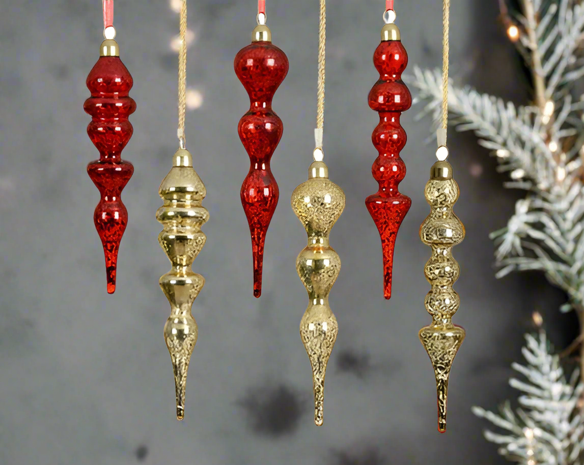 Glass Christmas Tree Hanging Decoration - Antique Finish Droplet **Click & Collect Only**