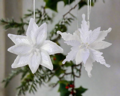 Winter White Velvet & Faux Fur Poinsettia on Clip Decoration