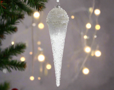 Christmas Tree Decoration – Clear Glass Icicle with Icy Pearls **CLICK & COLLECT ONLY**