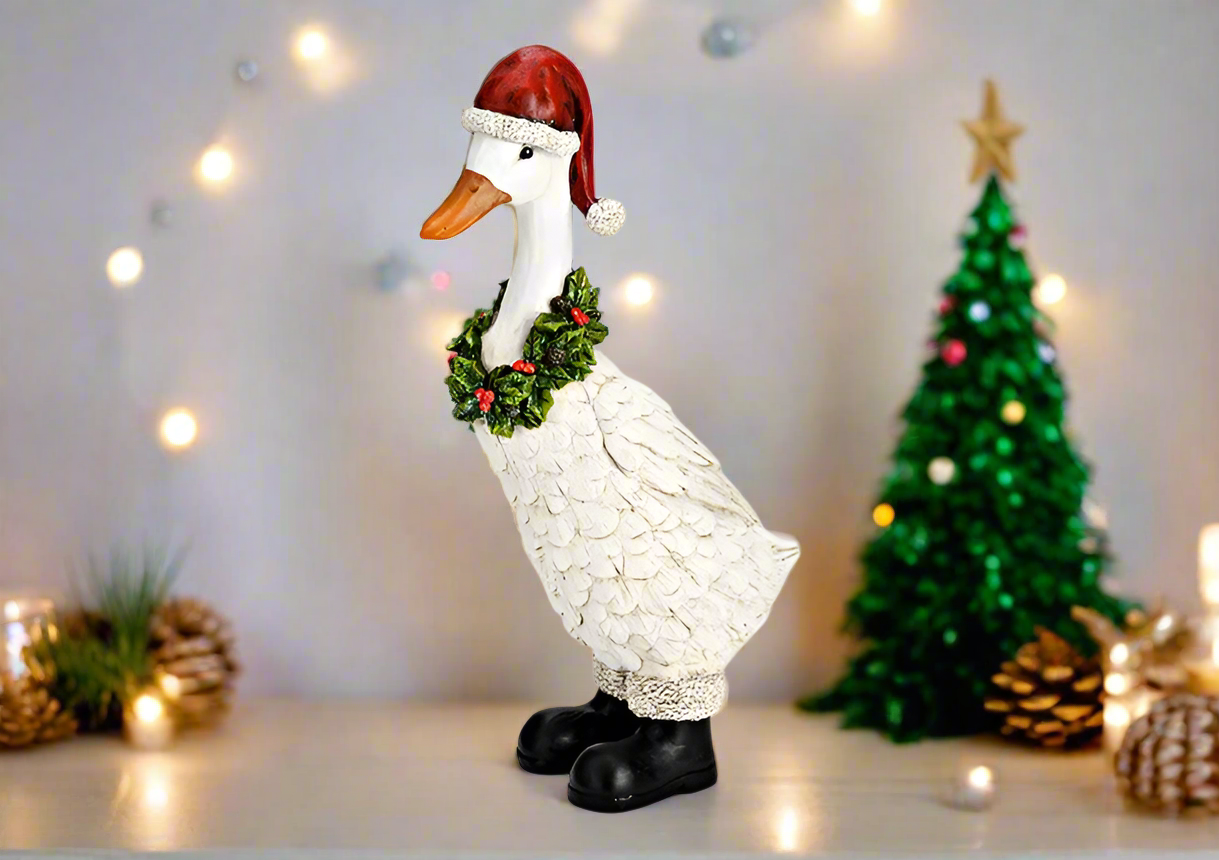 Christmas Goose with Red Hat Figurine