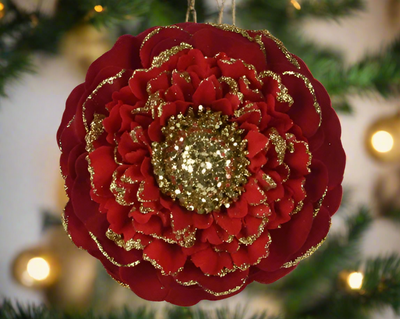 Christmas Floristry Pick - Red/Burgundy/Gold Zinna Glitter