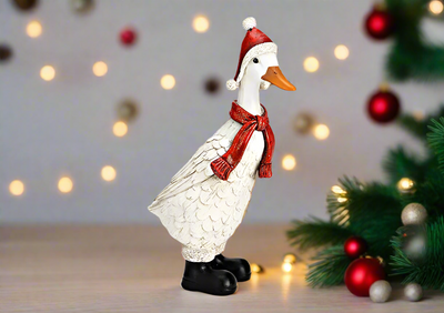 Christmas Goose with Red Hat & Scarf Figurine