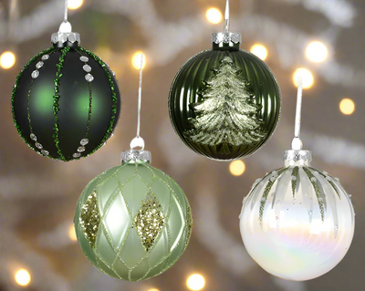 Glass Christmas Tree Hanging Decoration - Green & Sage Vintage Bauble **CLICK & COLLECT ONLY**
