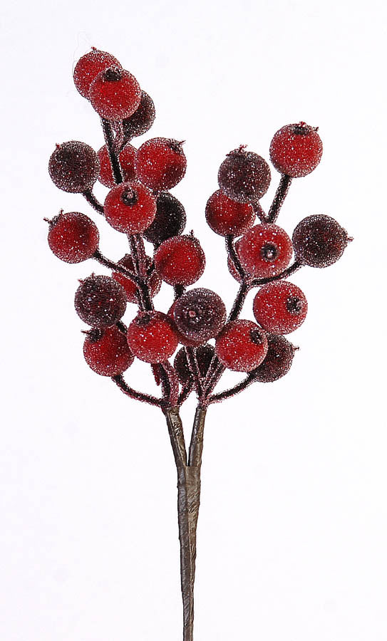 Christmas Floristry Stem -  Branch with Snowy Red Berries