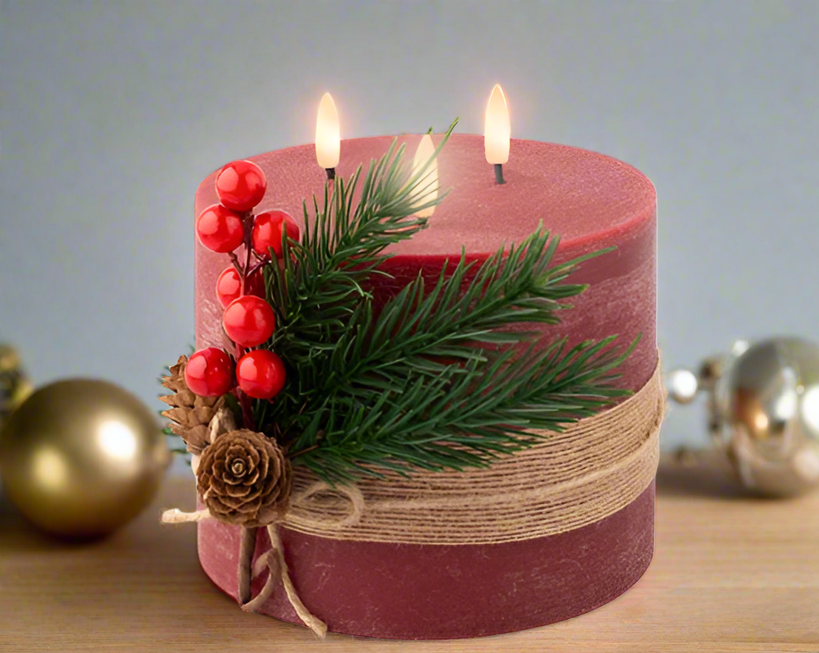 LED Battery Operated Candle Collection - Red/Green 3 Wick