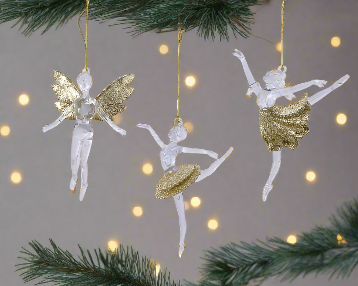 Christmas Tree Hanging Decoration - Gold Glitter Ballerina