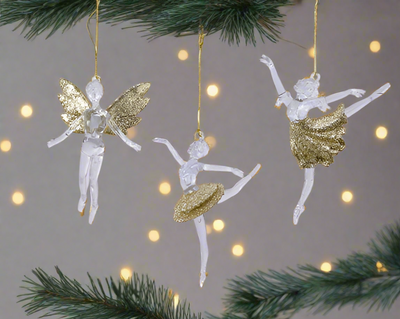 Christmas Tree Hanging Decoration - Gold Glitter Ballerina