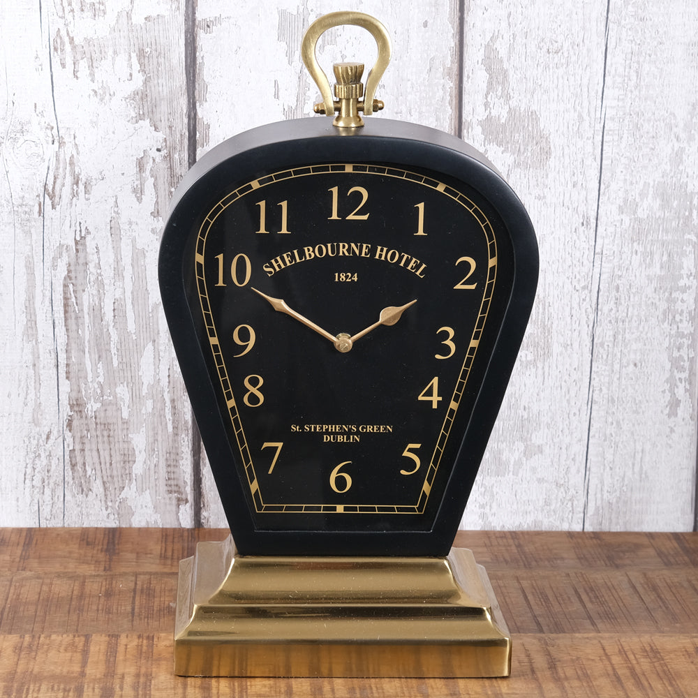 Fern Cottage Clock - Black & Brass Curved Shelbourne Hotel Mantle Clock