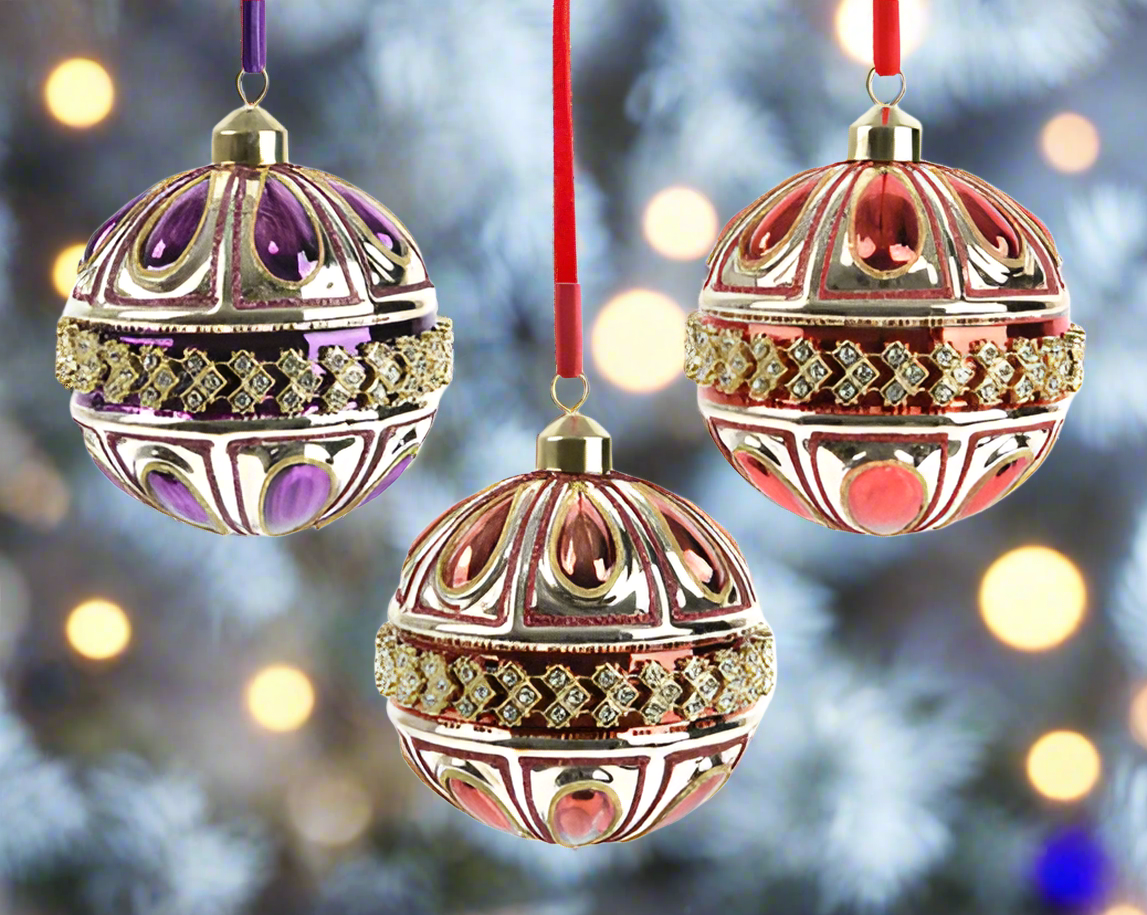 Glass Christmas Tree Hanging Decoration - Vintage Beaded Gold **Click & Collect Only**