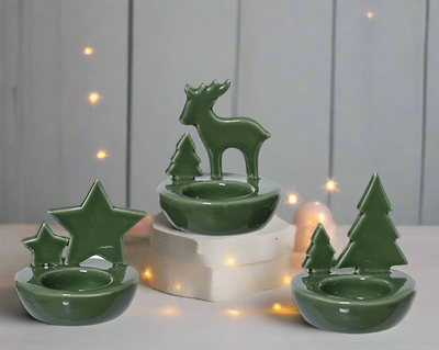 Porcelain Candleholder - Reindeer/Star/Christmas Tree