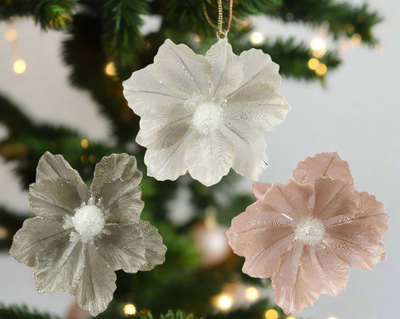 Glitter Magnolia Flower on Clip - Winter White/Sage Green/Blush Pink