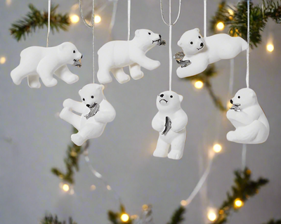 Christmas Tree Hanging Decoration - White Polar Bears & Fish