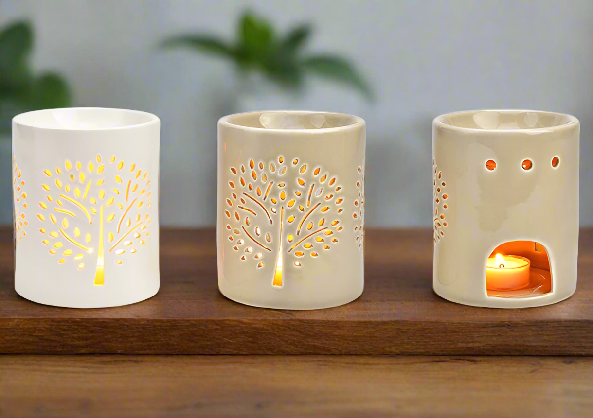 Ceramic Oil Burner with Tree of Life Design