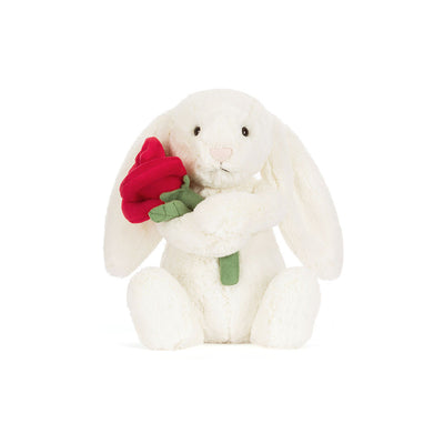Jellycat Bashful Cream Bashful  Bunny with Rose