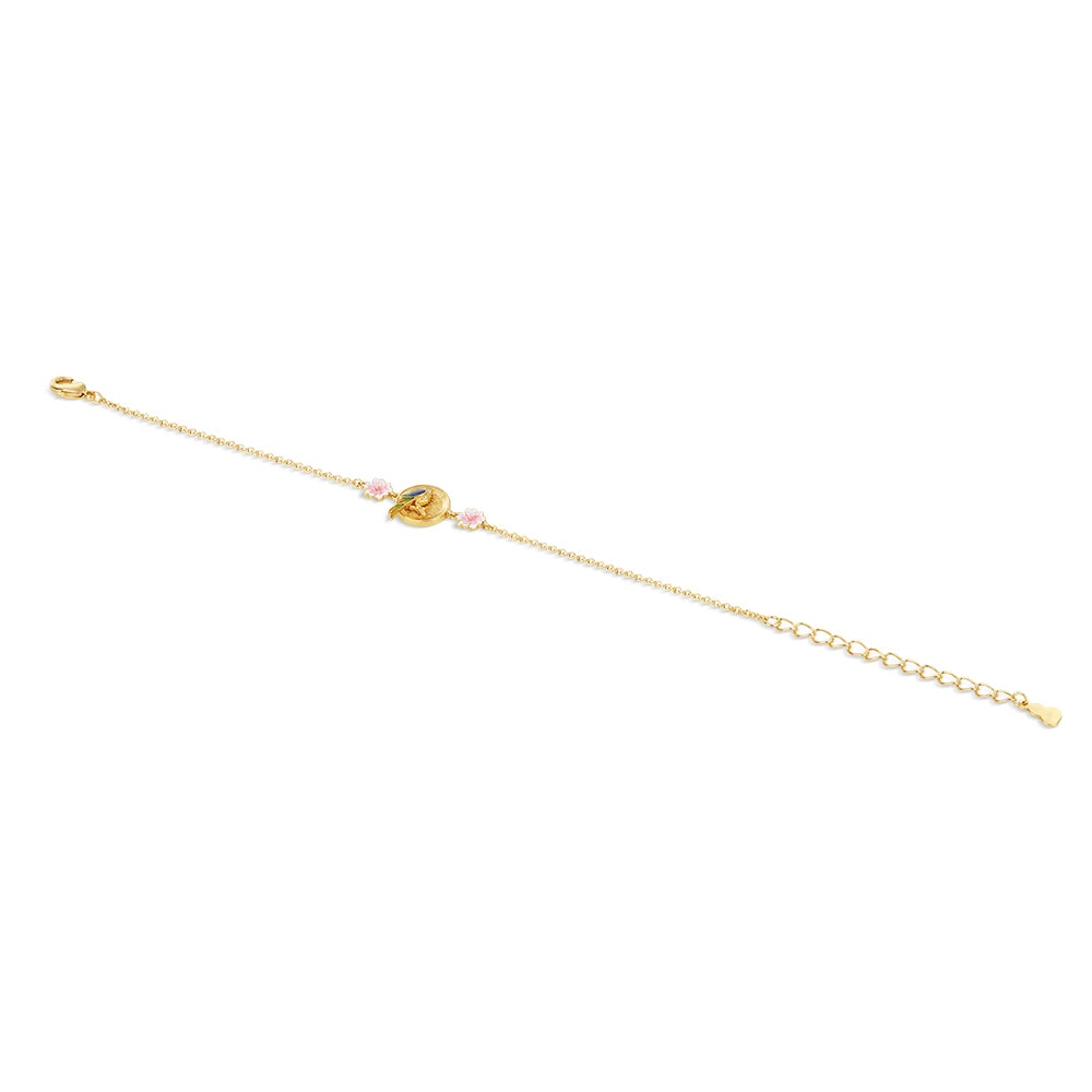 Newbridge Silverware Bracelet - Gold Plated Bird with Pink Flower