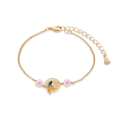 Newbridge Silverware Bracelet - Gold Plated Bird with Pink Flower