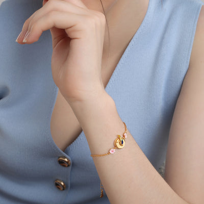 Newbridge Silverware Bracelet - Gold Plated Bird with Pink Flower