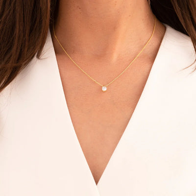 Gisser Sterling Silver Necklace - Gold Plated Silver Solitaire Pendant with Zirconia Stone