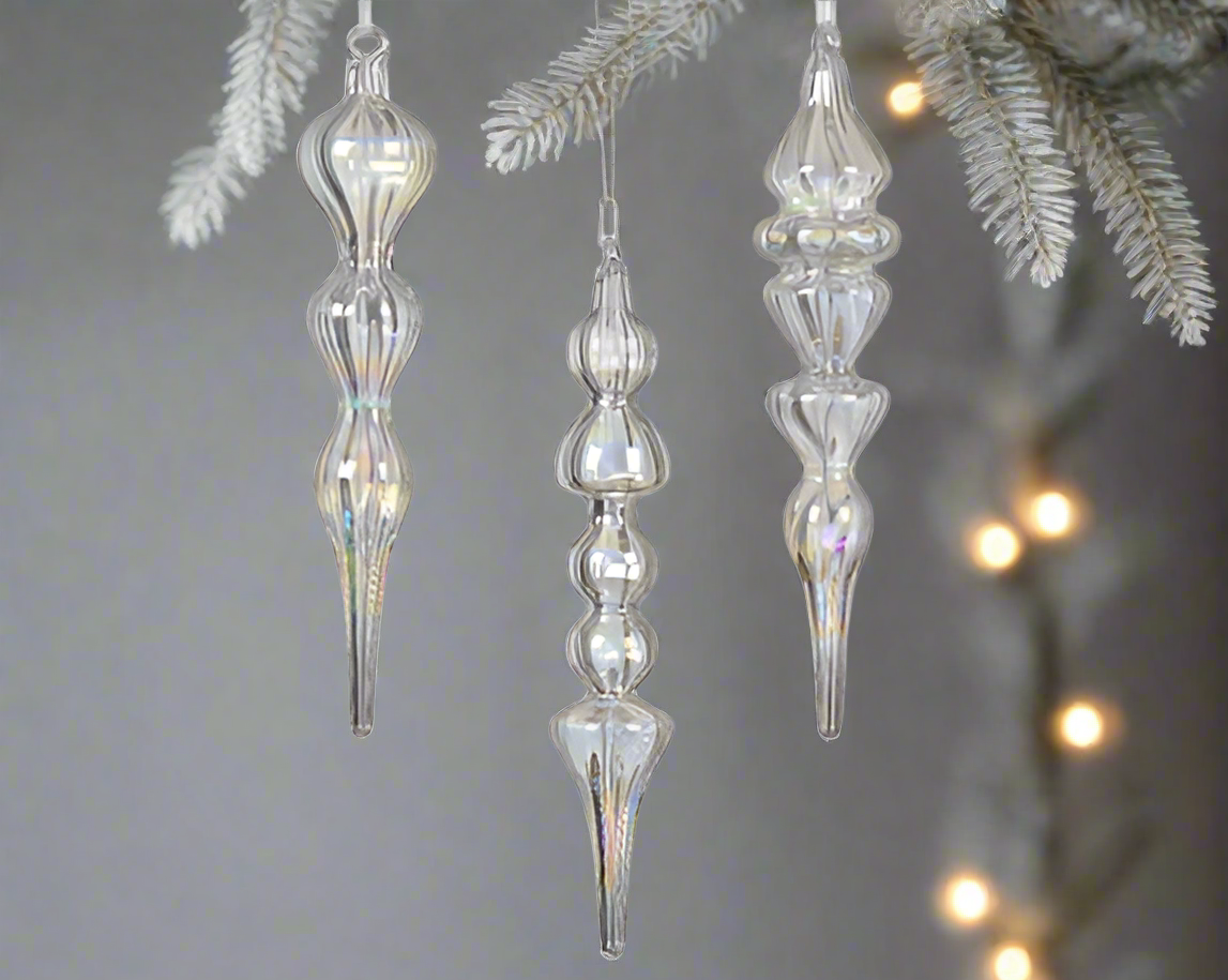 Glass Christmas Tree Hanging Decoration - Iridescent Icicles **CLICK & COLLECT ONLY**
