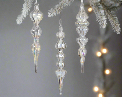 Glass Christmas Tree Hanging Decoration - Iridescent Icicles **CLICK & COLLECT ONLY**