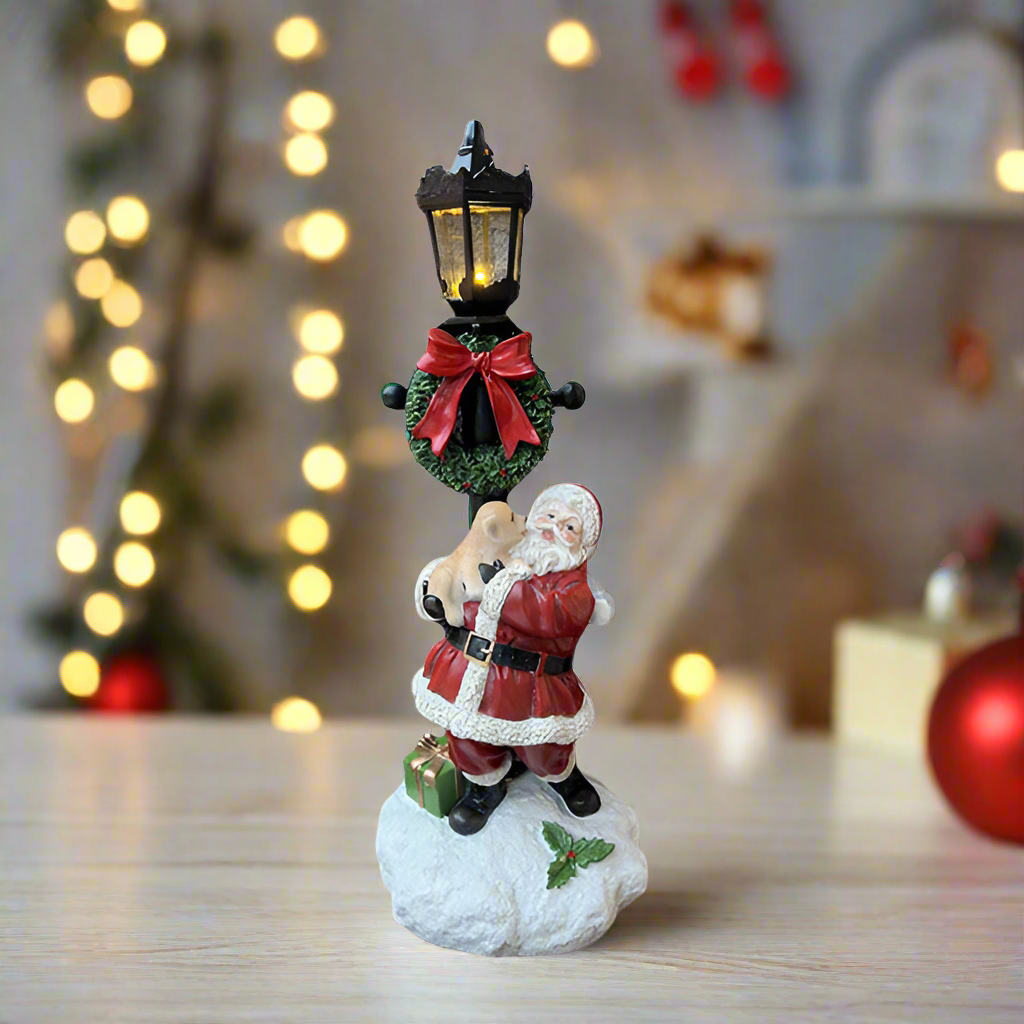 Christmas Figurine - Secret Christmas Santa Claus & Lamp Post