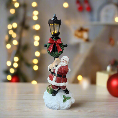Christmas Figurine - Secret Christmas Santa Claus & Lamp Post