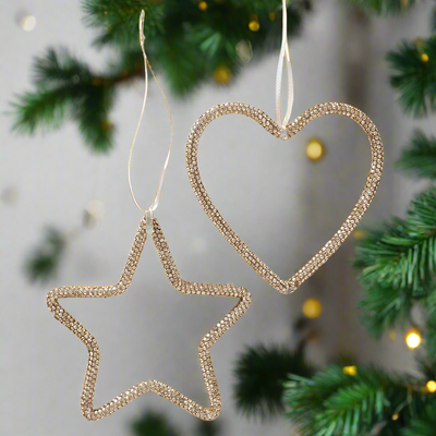 Christmas Tree Hanging Decoration - Gold Sequin Heart/Star
