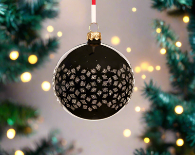 Glass Christmas Tree Hanging Decoration - Black Glitter Bauble **CLICK & COLLECT ONLY**