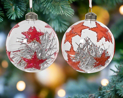 Glass Christmas Tree Hanging Decoration - Star Tinsel Bauble **CLICK & COLLECT ONLY**
