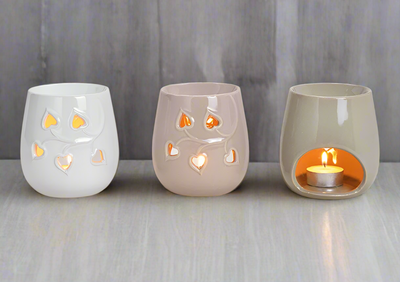 Ceramic Oil Burner with Leaf Heart Design - 3 assorted