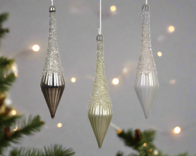 Glass Hanging Decoration  -  Winter White/Sage Green/Silver **CLICK & COLLECT ONLY**