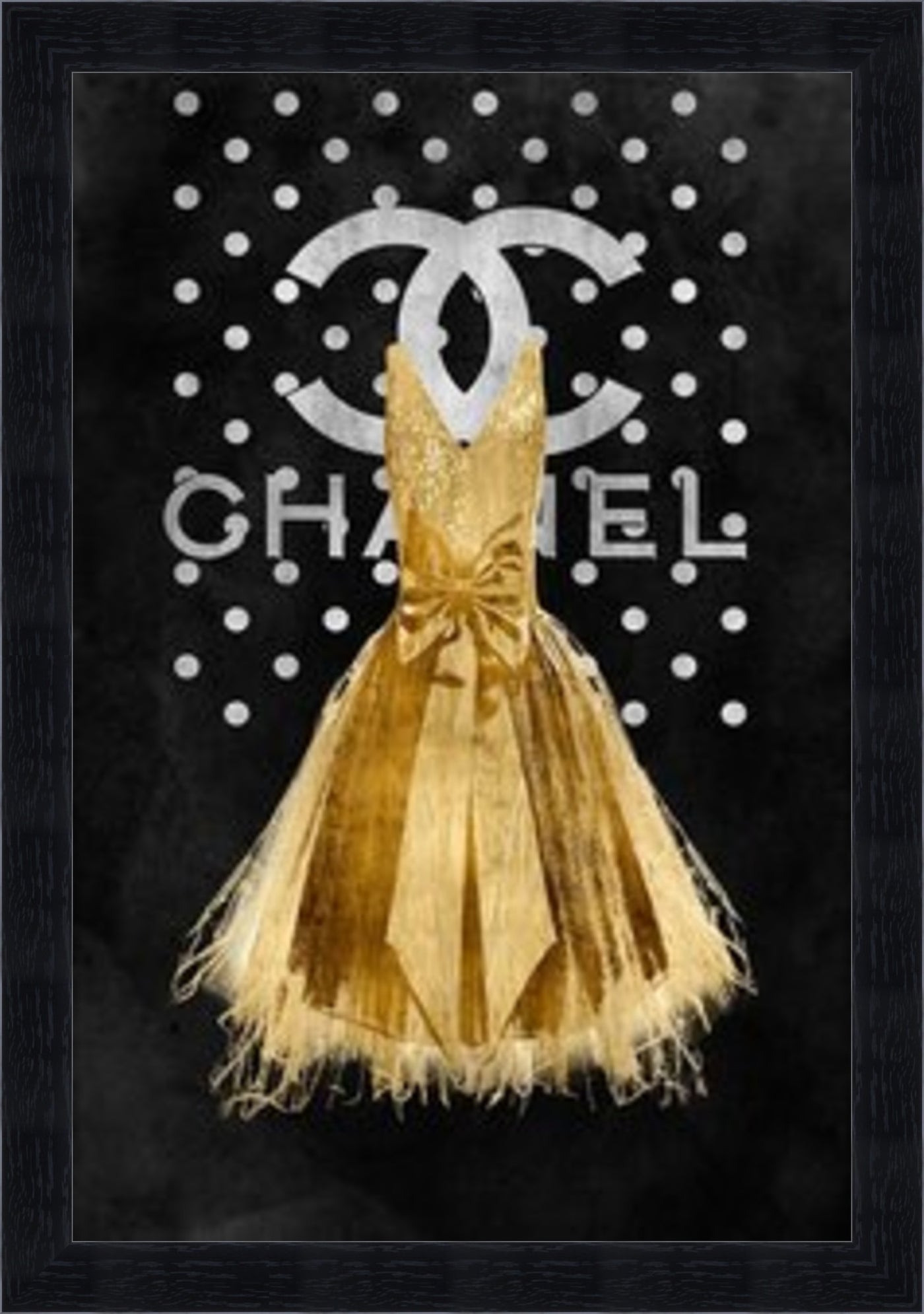 Chanel Gold Dress Framed Picture - Art on Glass - **CLICK & COLLECT ONLY**