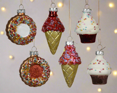 Christmas Tree Decoration – Glass Cupcake/ Doughnut/ Ice Cream Cone **CLICK & COLLECT ONLY**