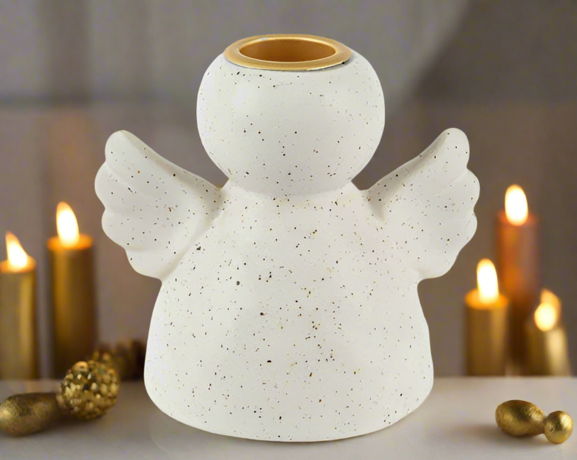 Candle Holder - Taupe Porcelain Angel