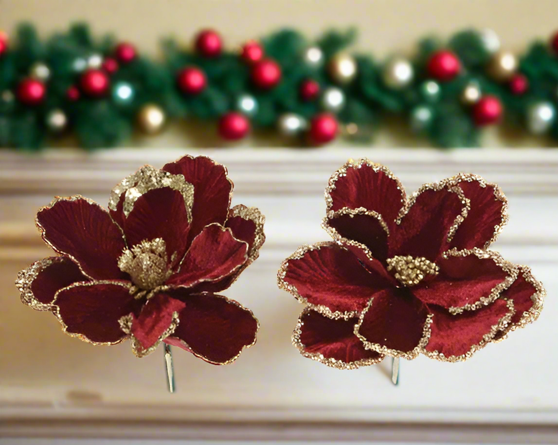 Burgandy & Gold Magnolia Clip Flower