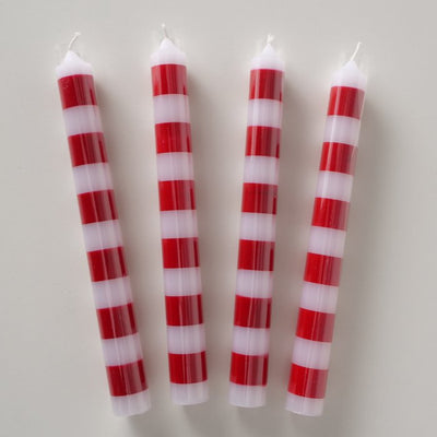 €1.95 Dinner Candle Collection - Candy Stripe Red/Pink