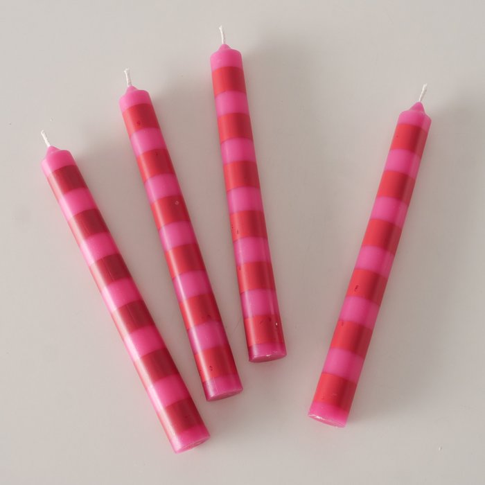 €1.95 Dinner Candle Collection - Candy Stripe Red/Pink