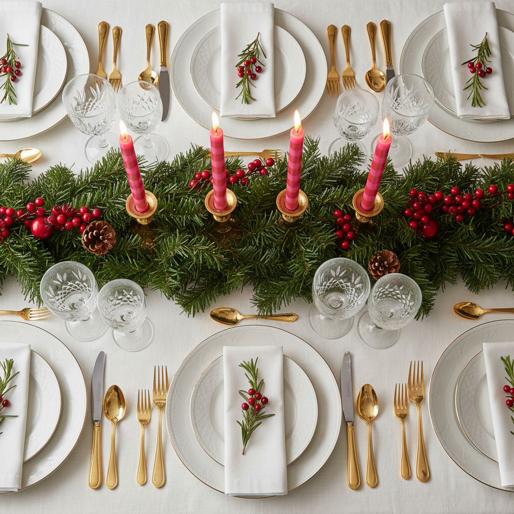 €1.95 Dinner Candle Collection - Candy Stripe Red/Pink