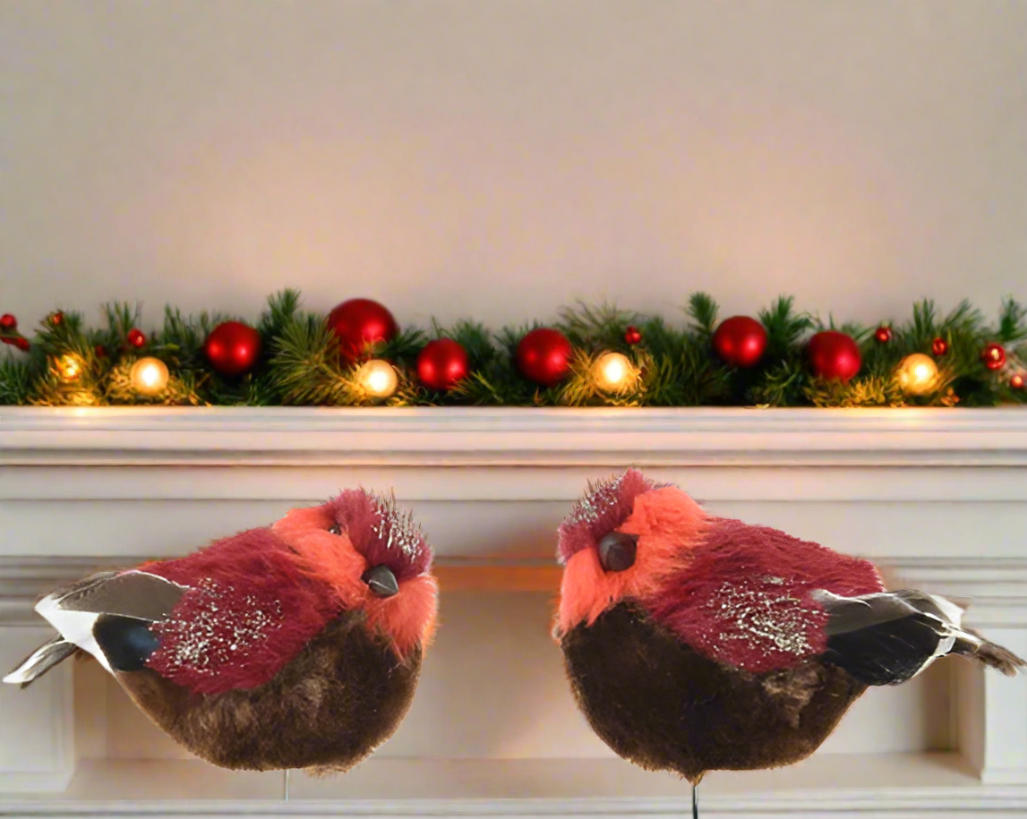 Christmas Tree Hanging Decoration - Bird Red Faux Fur