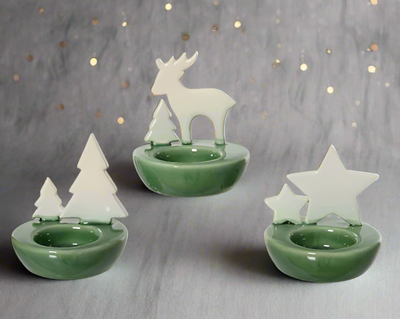 Christmas Tealight Holder - Porcelain Reindeer/Star/Christmas Tree