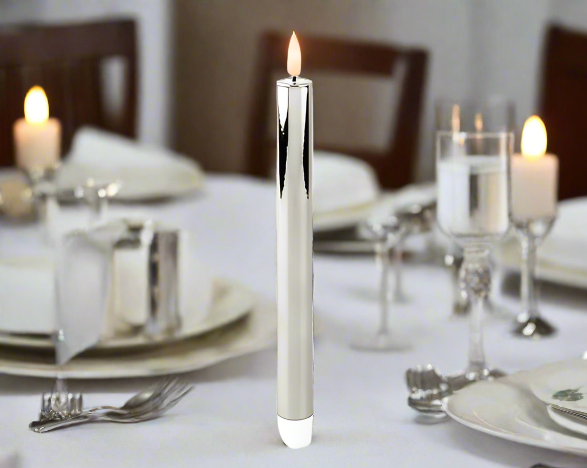 Silver LED Wick Dinner Candle  - Set of 2