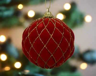 Christmas Tree Decoration –  Christmas Red & Gold Flocked Bauble