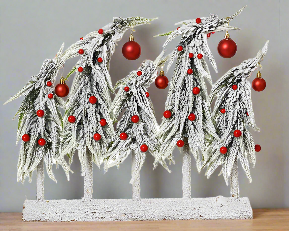 Christmas Ornament - Snowy Red Baubles Tablepiece Collection