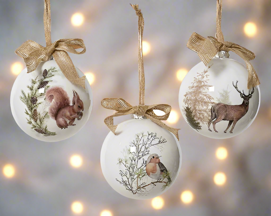 Christmas Tree Decoration – Boxed Bauble Robin/Squirrel/Deer