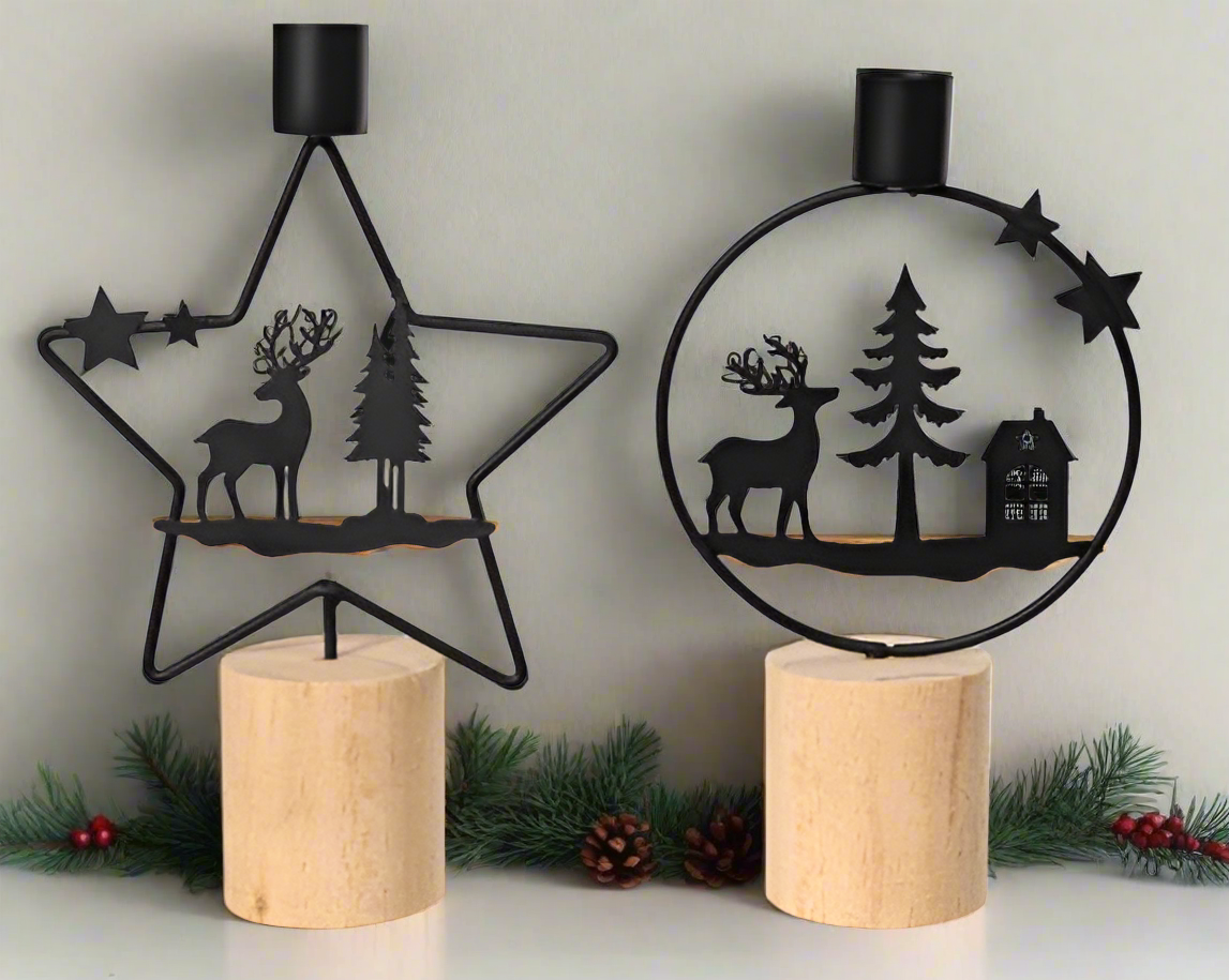 Christmas Candle Holder - Reindeer Scene