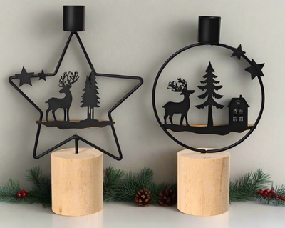 Christmas Candle Holder - Reindeer Scene